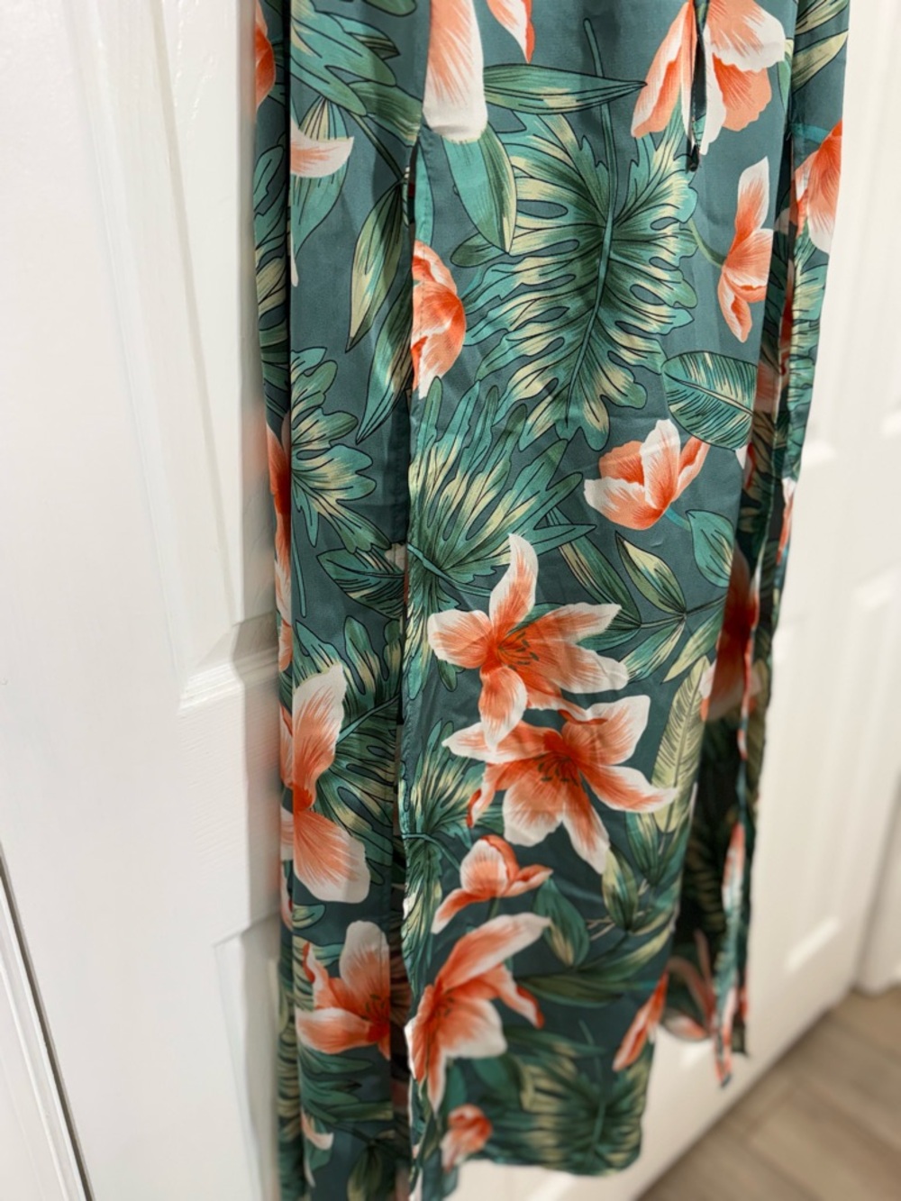 Tropical Floral Strapless Maxi Dress Green Orange Boho Beach Resort Size Sm EUC - Picture 5 of 8